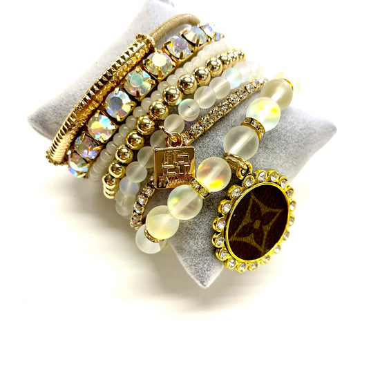 Pearlescent Stacked Bracelet set- Gold Clear - Patches Of Upcycling