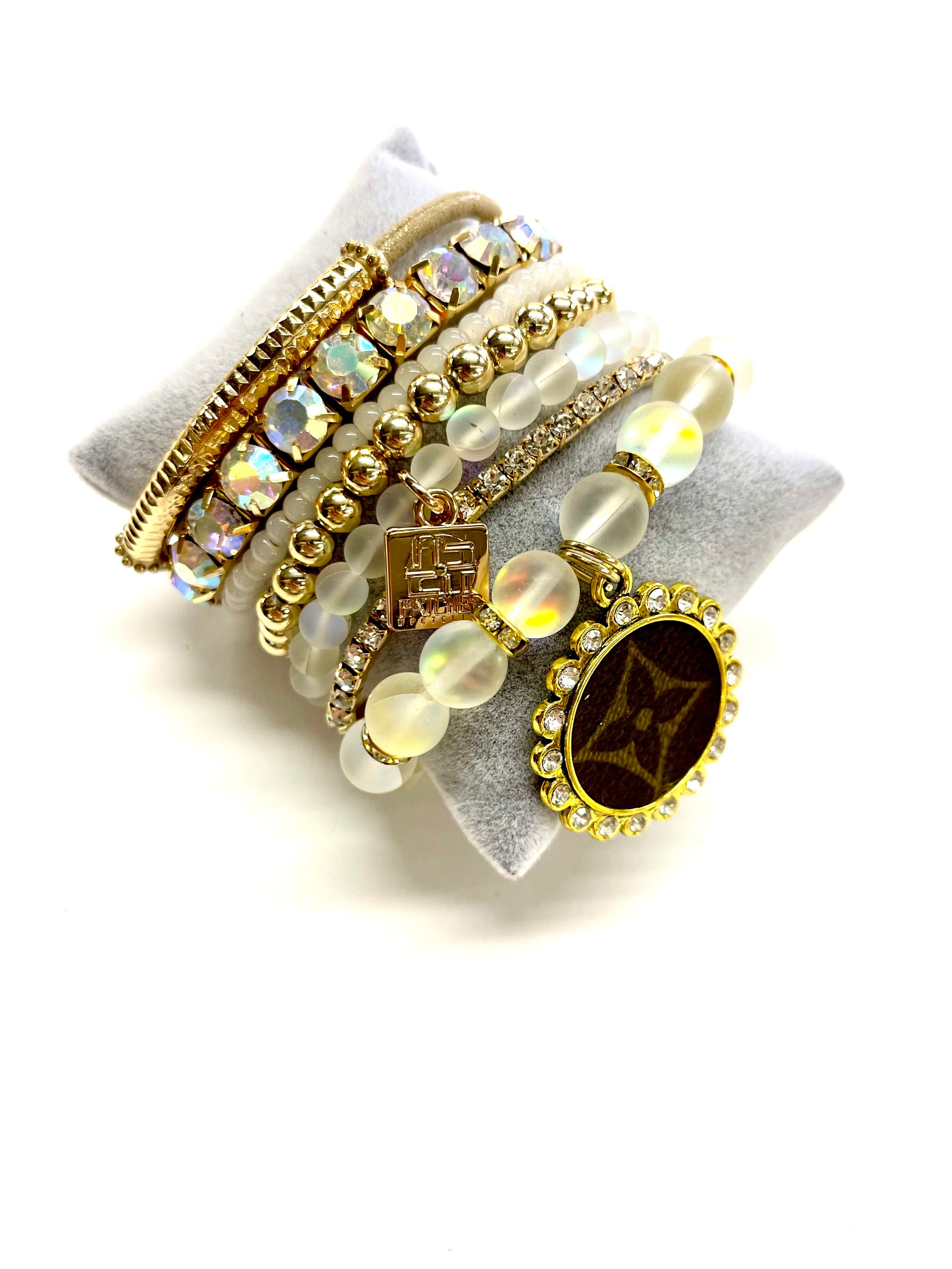 Pearlescent Stacked Bracelet set- Gold Clear - Patches Of Upcycling