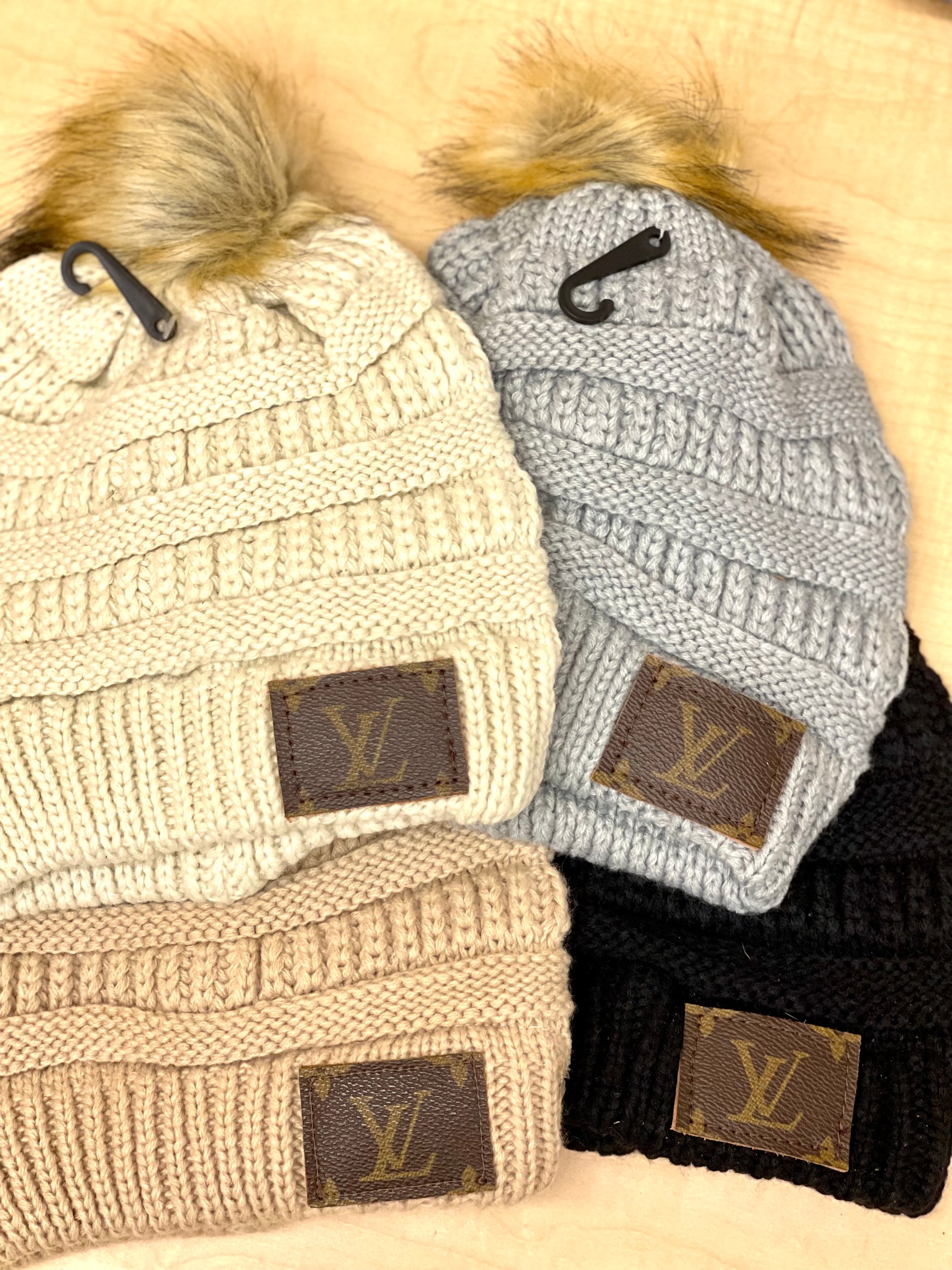 Beanie with small side LV patch no hardware - Patches Of Upcycling