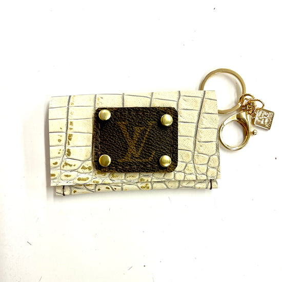Cardholder multiple options with LV patch no border - Patches Of Upcycling Embossed Croc cream and Acid Gold in Gold hardware Handbag & Wallet Accessories Patches Of Upcycling