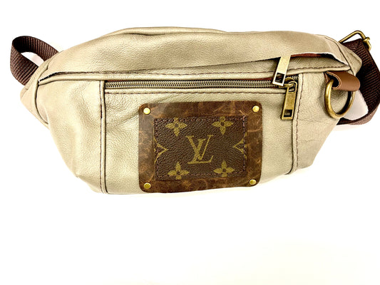 Adjustable Bum bag with a PATCH LV multiple color options - Patches Of Upcycling Cream Patches Of Upcycling