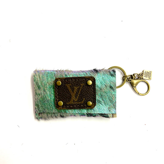 Cardholder multiple options with LV patch no border - Patches Of Upcycling HOH iridescent mermaid (hide changes from a turquoise green to a purple in Antique hardware Handbag & Wallet Accessories Patches Of Upcycling