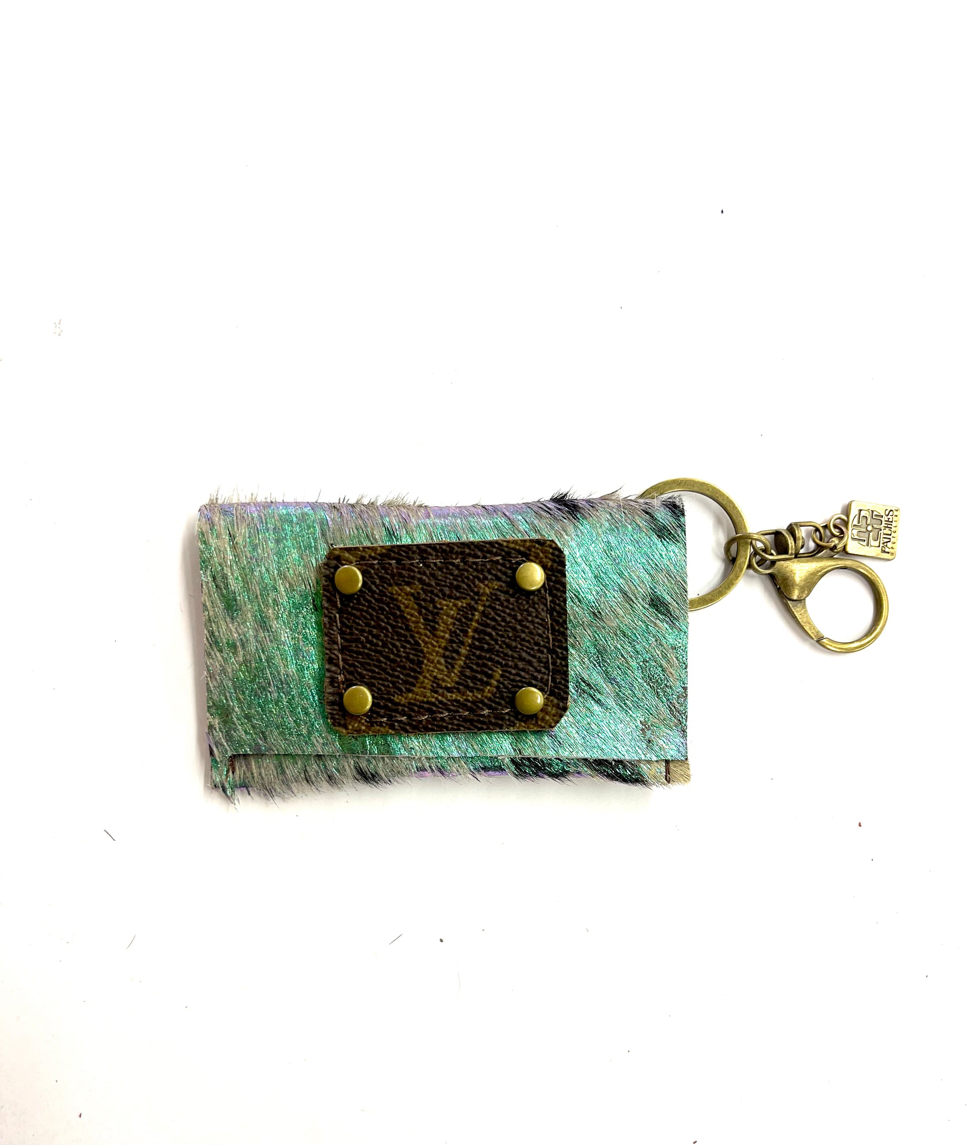 Cardholder multiple options with LV patch no border - Patches Of Upcycling HOH iridescent mermaid (hide changes from a turquoise green to a purple in Antique hardware Handbag & Wallet Accessories Patches Of Upcycling