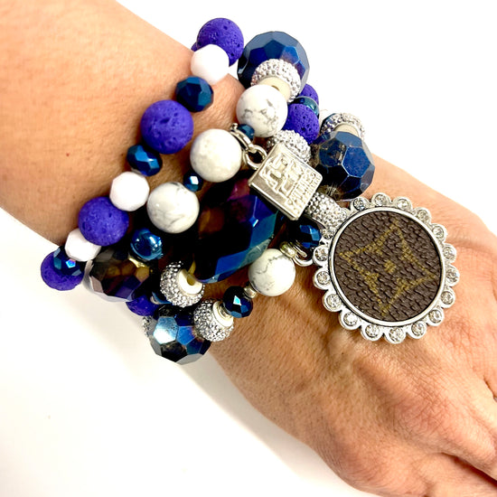 Purple Stallion bling Stacked Bracelet set- silver cleat - Patches Of Upcycling