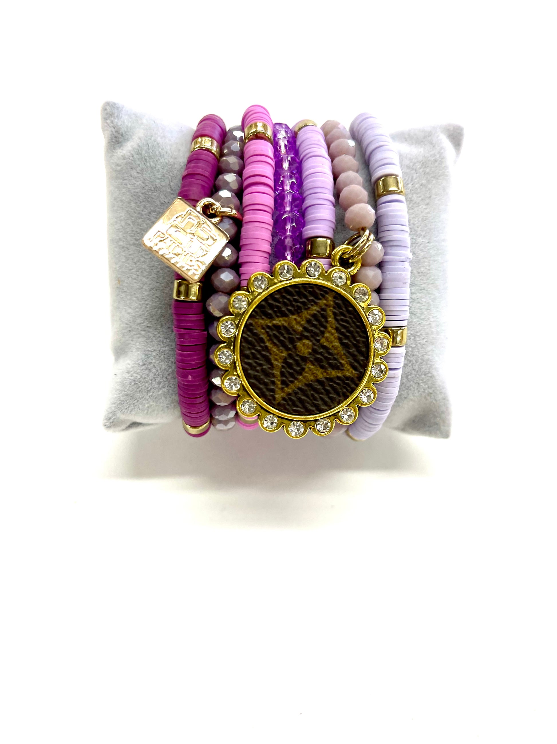 Purple Pixie Stacked Bracelet set- Gold Clear - Patches Of Upcycling