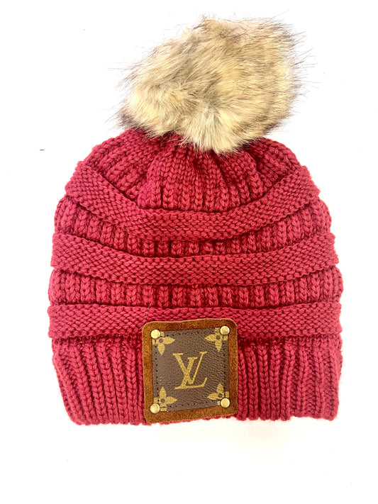 Ruby Beanie with brown patch antique hardware - Patches Of Upcycling