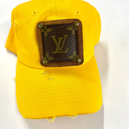 GG21- Yellow Distressed Dad Hat Brown/Antique - Patches Of Upcycling