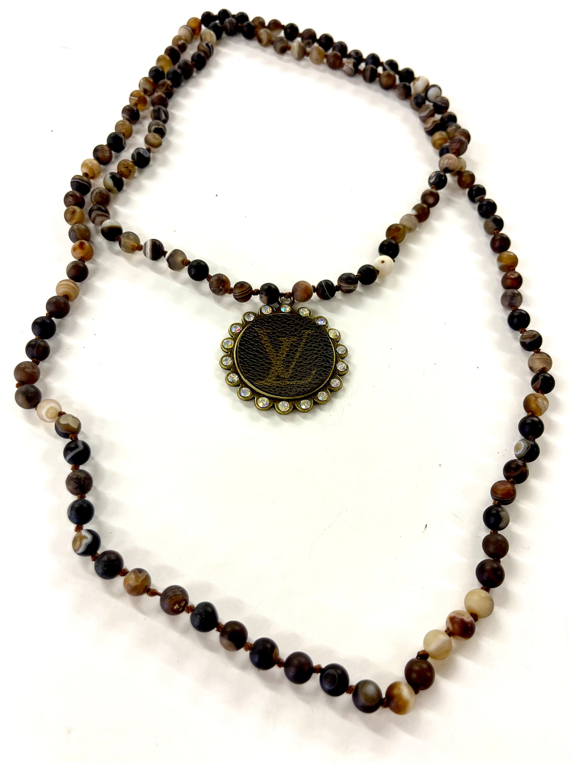 Stone- Black & brown swirl necklace with large teardrop pendant - Patches Of Upcycling