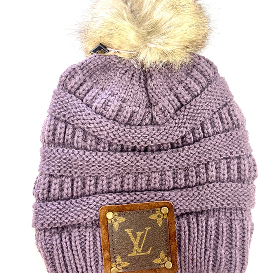 Lavender Beanie with brown patch antique hardware - Patches Of Upcycling