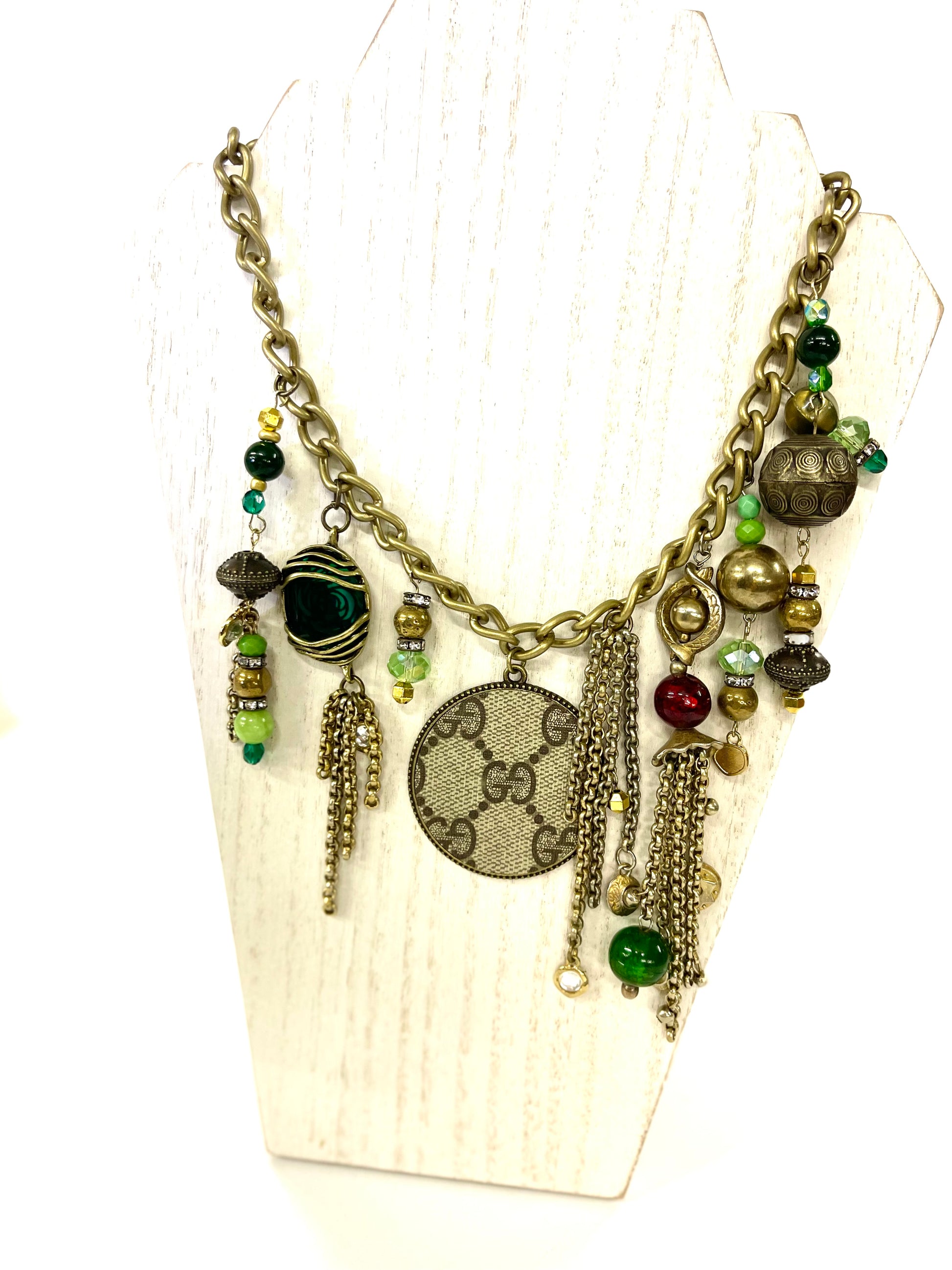 One of a kind- Antique, short chain necklace 18” round -Upcycled from estate findings - Patches Of Upcycling
