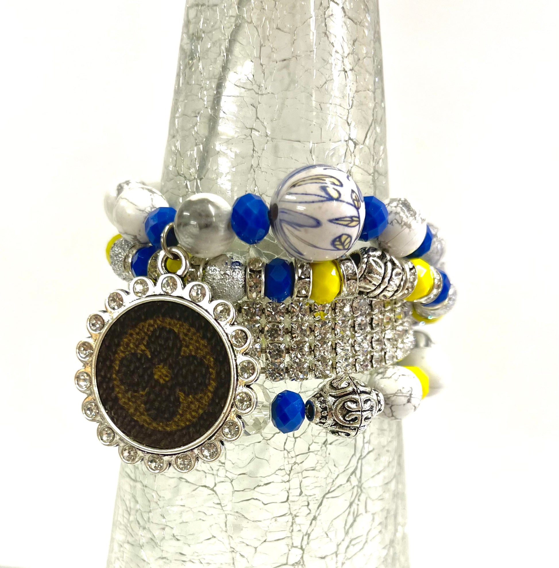 Blue Skies bling Stacked Bracelet set- silver clear - Patches Of Upcycling