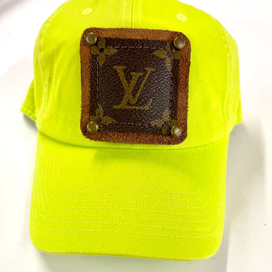 LL24 Neon Lime Dad Hat Brown/Antique - Patches Of Upcycling