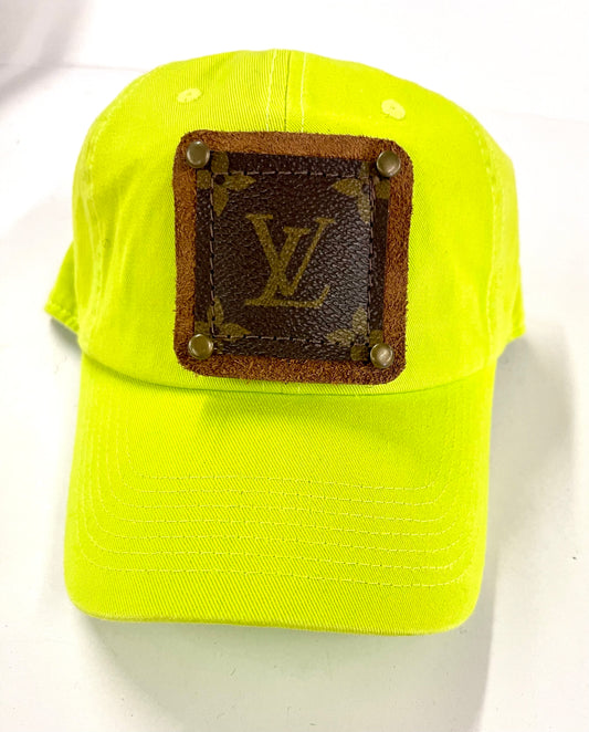 LL24 Neon Lime Dad Hat Brown/Antique - Patches Of Upcycling