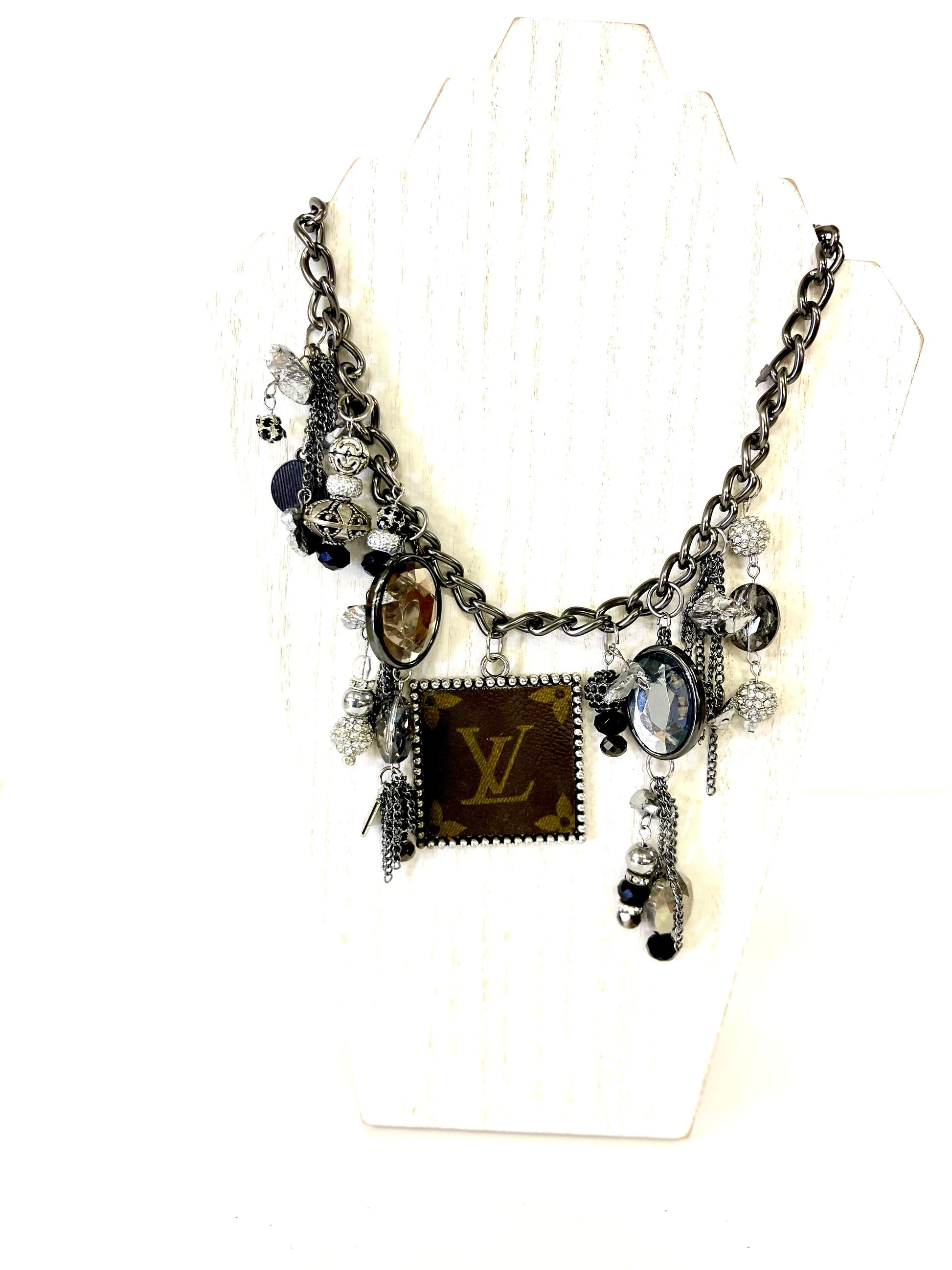 Black short chain necklace 18” round -Upcycled from estate findings - Patches Of Upcycling