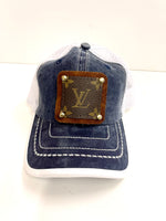 AB2- Navy Blue Hat with White Detailing brown/gold