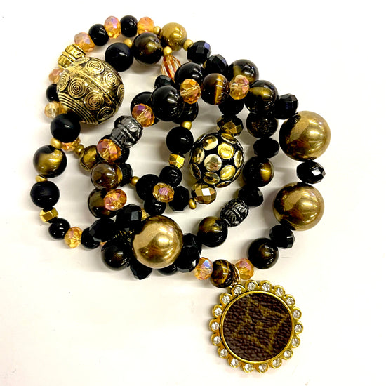 Black and Gold bling Stacked Bracelet set- Gold Clear - Patches Of Upcycling