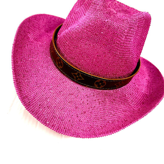 Pink Sparkle Cowgirl Hat with flourish hat belt UPF 50+ sun protection - Patches Of Upcycling