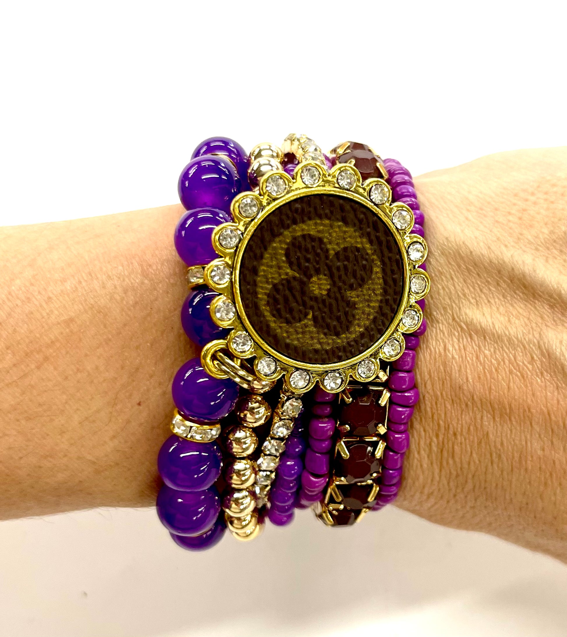 Purple Passion Stacked Bracelet set- Gold Clear - Patches Of Upcycling