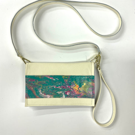 Small Crossbody Kaleidoscope cream with green, pinks, and yellows - Patches Of Upcycling