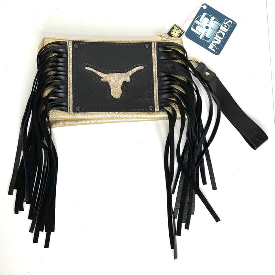 Jill Crossbody and Wristlet wallet in gold with longhorn shape - Patches Of Upcycling