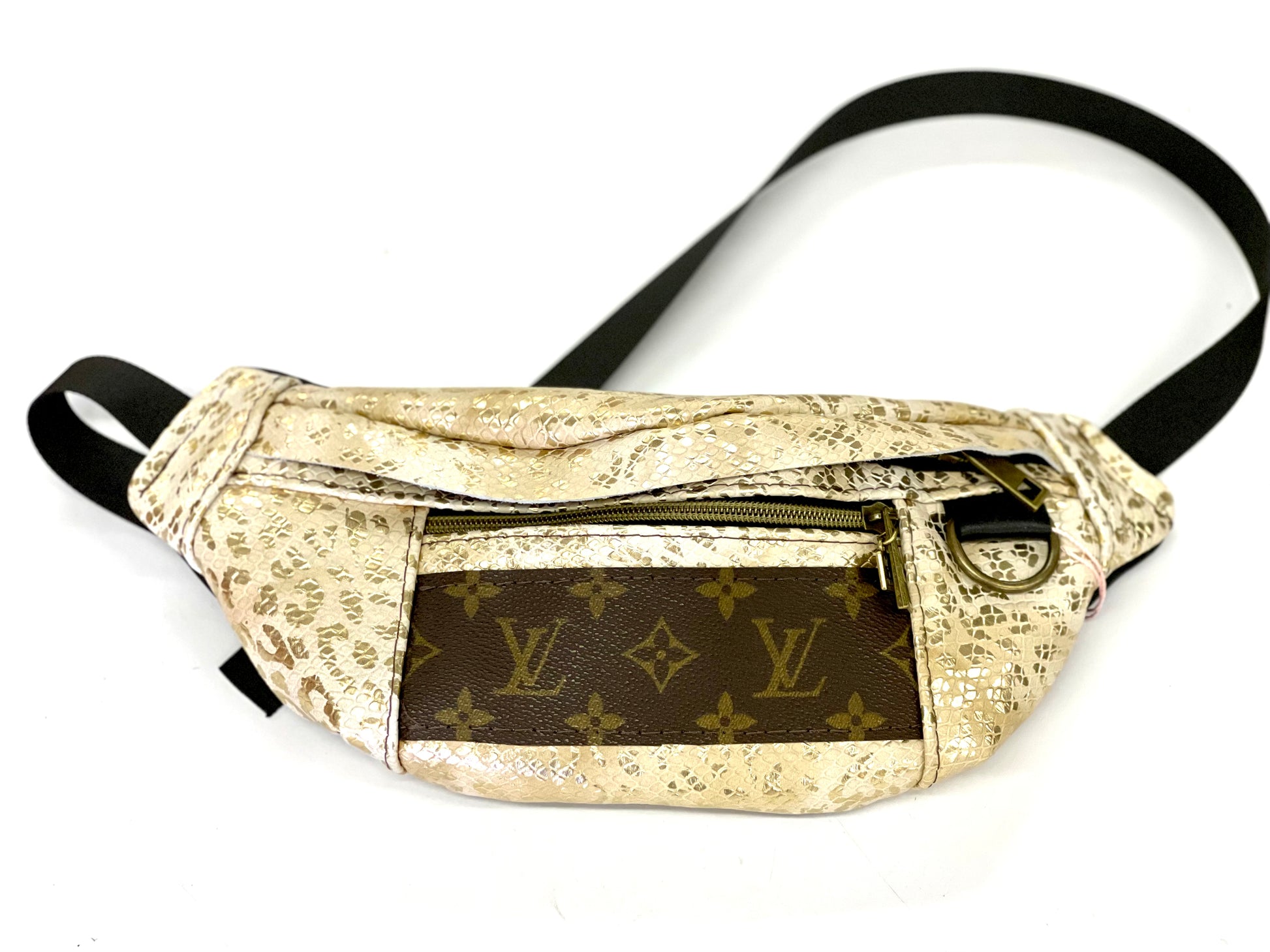 Adjustable Bum Bag STRIP LV - Patches Of Upcycling Smooth Gold Leopard Patches Of Upcycling