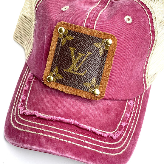 RR3 - Maroon with Distressed Top Brim Jean, Cream Back Brown/Gold - Patches Of Upcycling