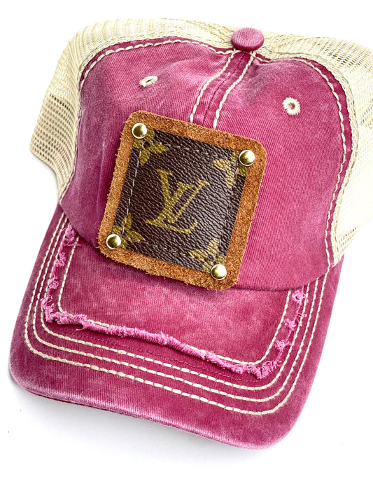 RR3 - Maroon with Distressed Top Brim Jean, Cream Back Brown/Gold - Patches Of Upcycling