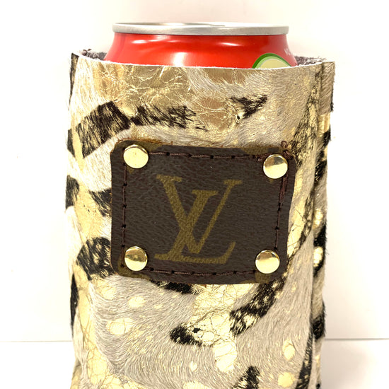 Koozie in gold acid washed zebra - Patches Of Upcycling
