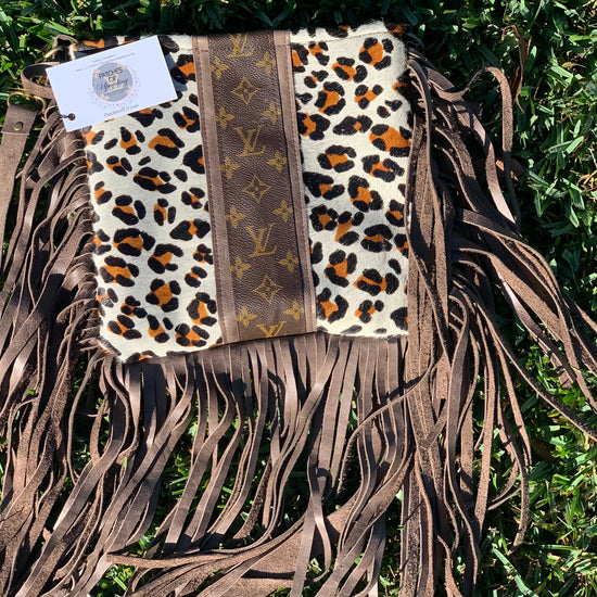 Medium Crossbody Leopard Strip of Brown - Patches Of Upcycling Yes fringe Handbags Patches Of Upcycling