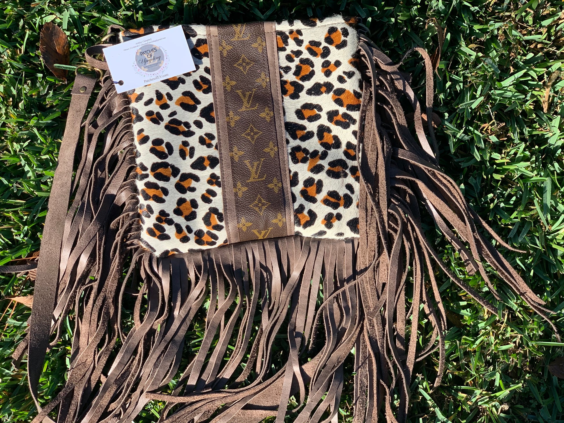 Medium Crossbody Leopard Strip of Brown - Patches Of Upcycling Yes fringe Handbags Patches Of Upcycling