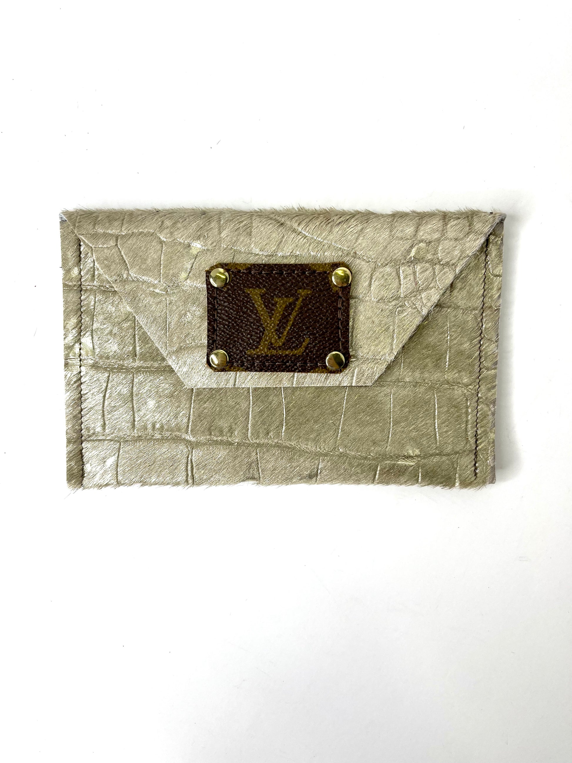 HOH Cream Acid Gold- Embossed Crocodile - Large Card Holder - Patches Of Upcycling