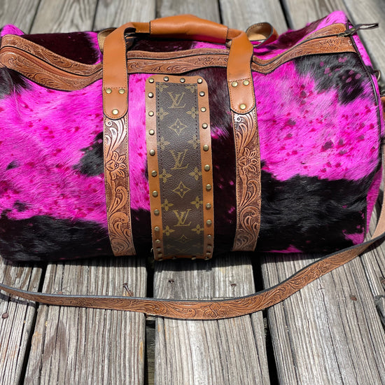 Large duffel HOH hot pink and black acid wash (4LV) - Patches Of Upcycling