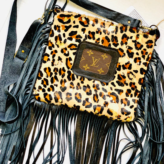 Medium Crossbody in Leopard - Patch in Black - Patches Of Upcycling Yes fringe Handbags Patches Of Upcycling