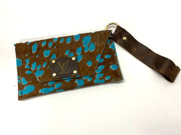 Brown Acid Turquoise HOH Petite Snap Wristlet - Patches Of Upcycling