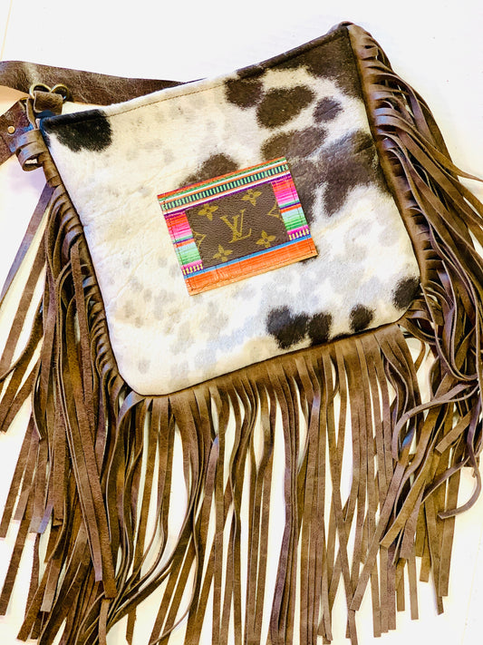 Medium Crossbody Short Haired Kelsey, Tricolor HOH Strip of Serape - Patches Of Upcycling