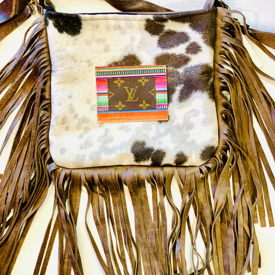 Medium Crossbody Short Haired Kelsey, Tricolor HOH Strip of Serape - Patches Of Upcycling
