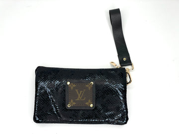 Jill in black snake skin (black patch) with leather strap - Patches Of Upcycling