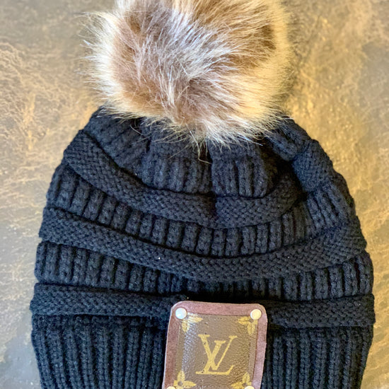 Beanie with LV patch and antique hardware - Patches Of Upcycling Black Hats Patches Of Upcycling