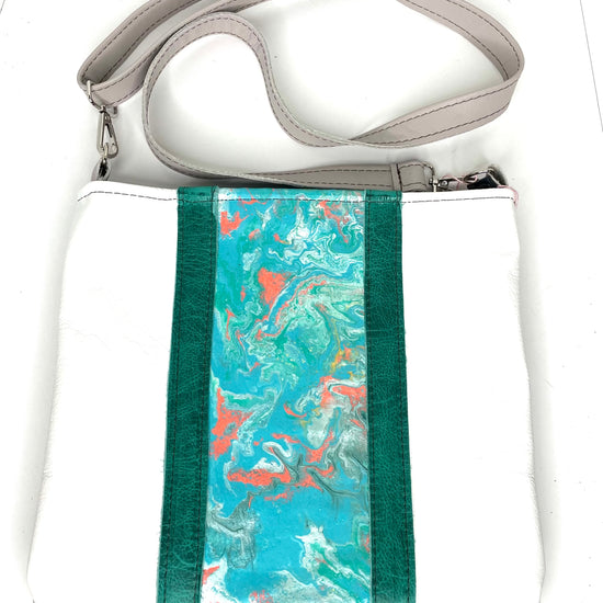 Kaleidoscope Medium Crossbody turquoise coral and white - Patches Of Upcycling