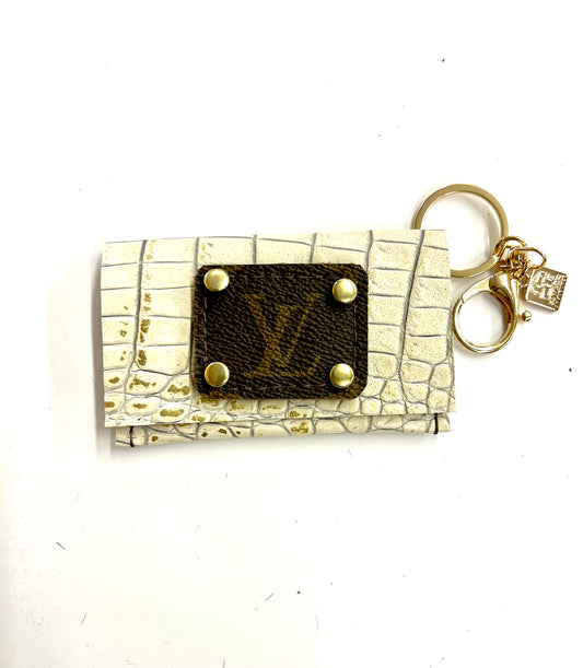 Cardholder multiple options with LV patch no border - Patches Of Upcycling Embossed Croc cream and Acid Gold in Gold hardware Handbag & Wallet Accessories Patches Of Upcycling