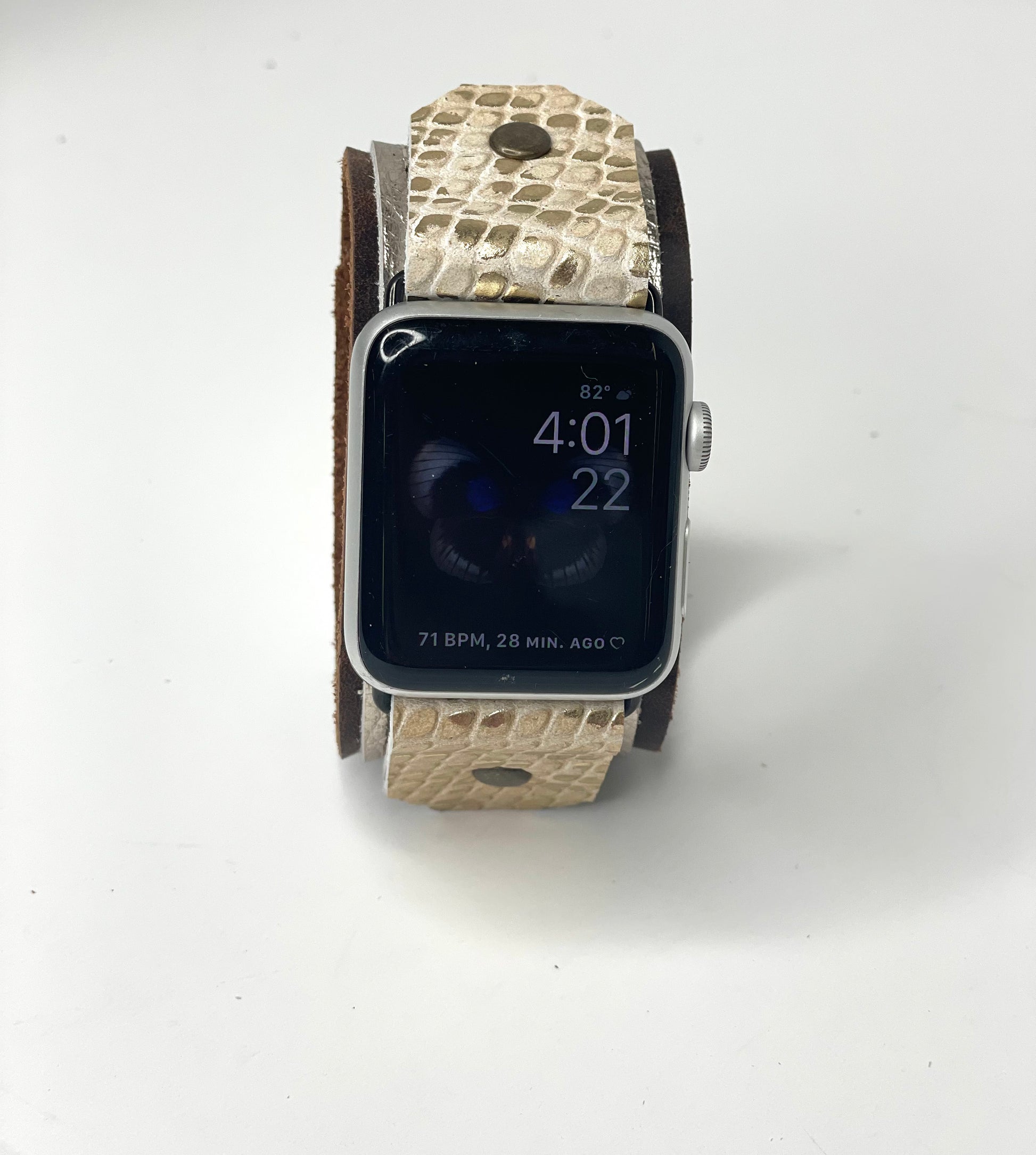 iwatch band with snaps silver with gold Croc accents (small) - Patches Of Upcycling