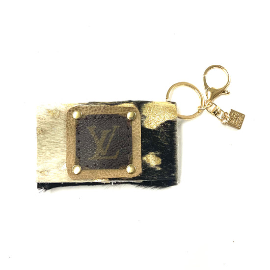 Cardholder in acid gold with LV patch - Patches Of Upcycling