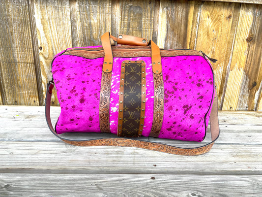 Large duffel HOH hot pink acid wash (4LV) - Patches Of Upcycling