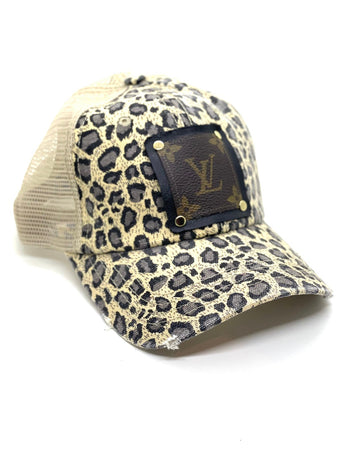 V2 - Kids Cream Leopard Trucker Hat Cream Mesh Black/Gold - Patches Of Upcycling