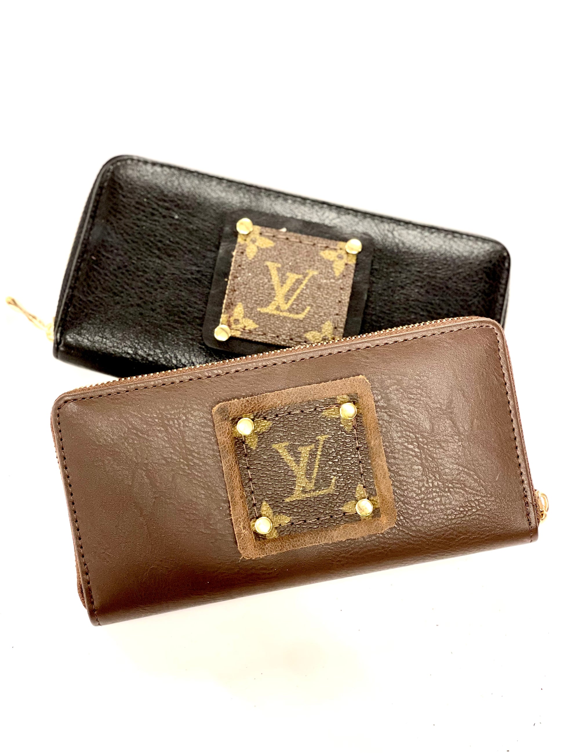 Single Wallet in Brown (brown patch, gold hardware) - Patches Of Upcycling