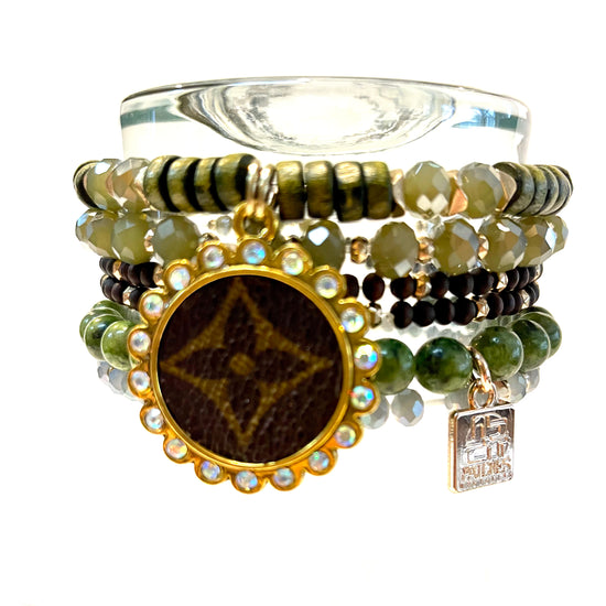 Green Goddess stack bracelet-Gold 25 mm Circle - Patches Of Upcycling