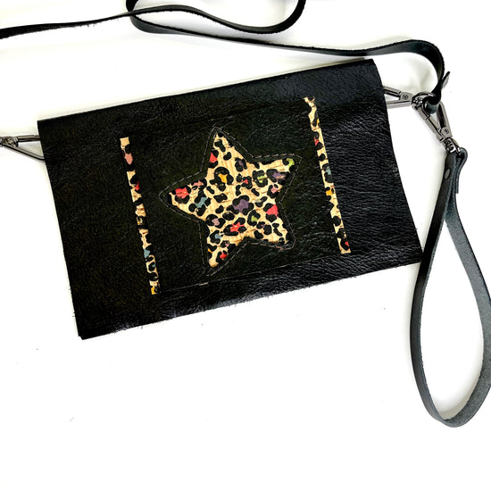 Small Crossbody Star- multiple hide options - Patches Of Upcycling No Fringe / Colorful Leopard Cork Handbags A Patch of Upcycling