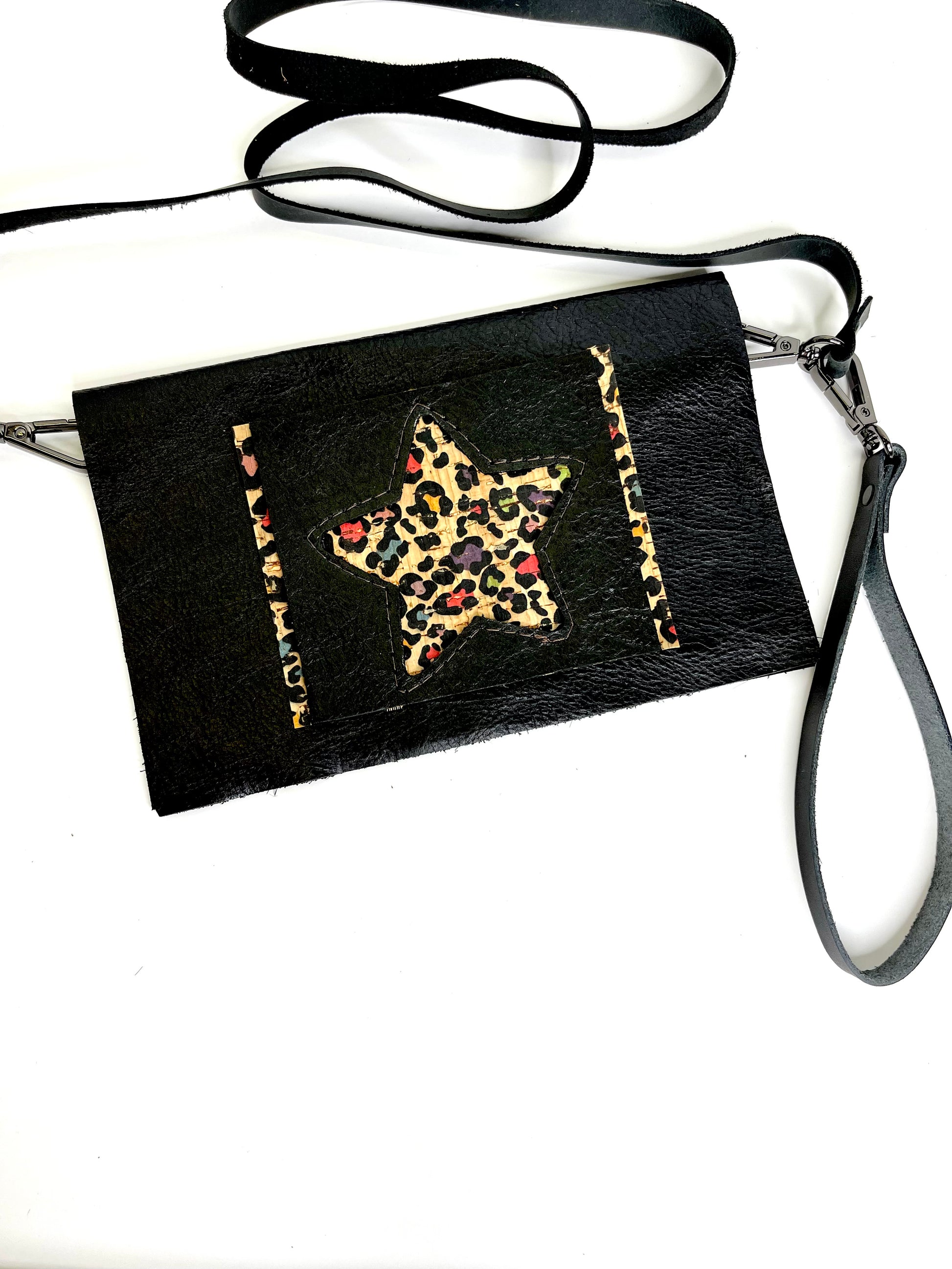 Small Crossbody Star- multiple hide options - Patches Of Upcycling No Fringe / Colorful Leopard Cork Handbags A Patch of Upcycling