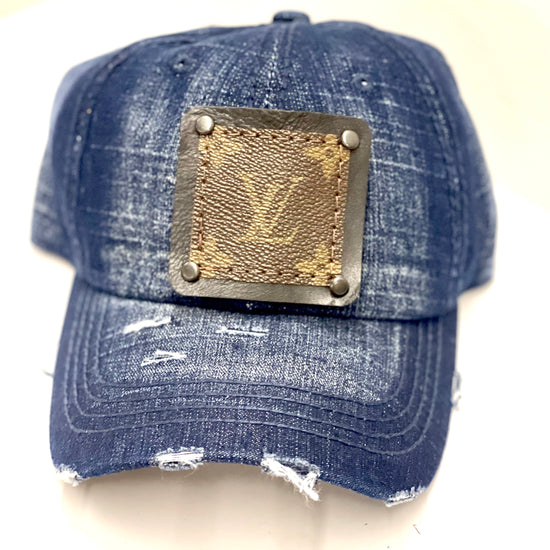 Back in stock New Color GG16 - blue Jean Distressed Dad Hat Black/Black - Patches Of Upcycling