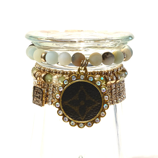 Stone Agate and Cross- Stacked bracelet circle Gold clear - Patches Of Upcycling